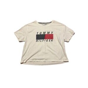 Tommy Hilfiger Sport Women’s T-Shirt White Red Navy Flag Logo Size M Medium